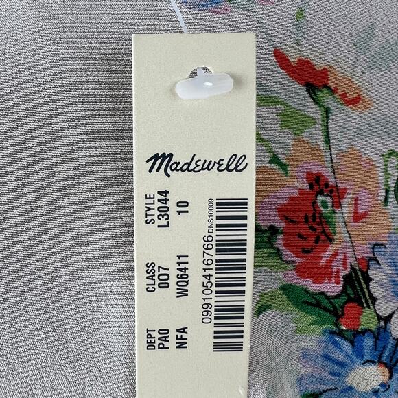 MADEWELL White 10 Top Silk Floral Ruched Front V-Neck Short Sleeve Pullover NEW - Picture 9 of 11